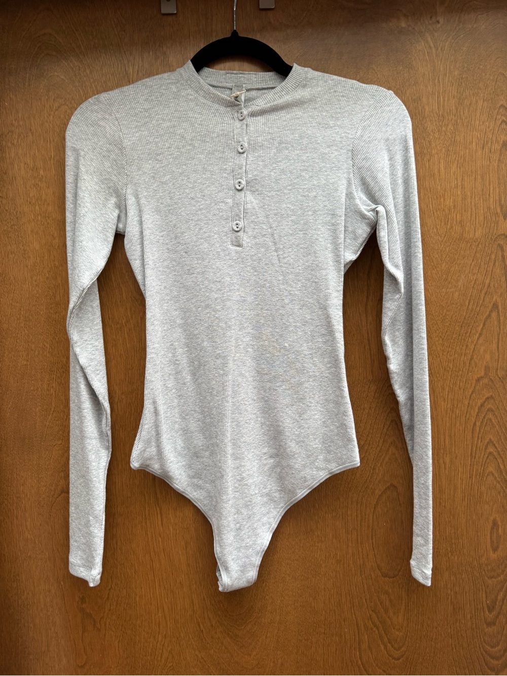 SKIMS Light Gray Long Sleeve Henley Bodysuit